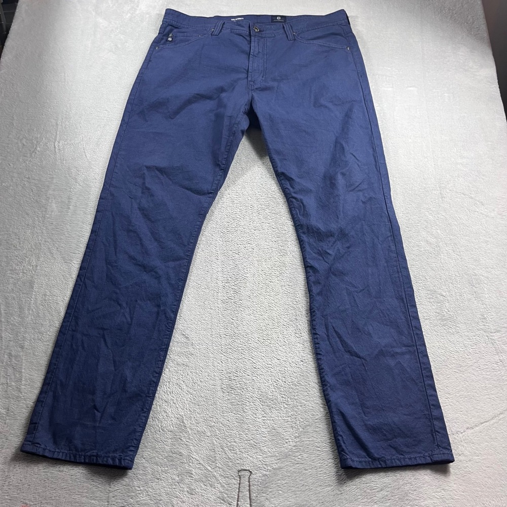 AG Adriano Goldschmied The Everett Slim Straight Pants Navy Blue Check 36x32